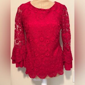 Charter Club Vibrant Red Lace Blouse PS